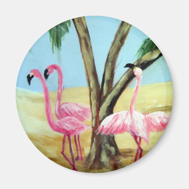 Aimant L'aimant rond des Flamants roses de Floride (Devant)
