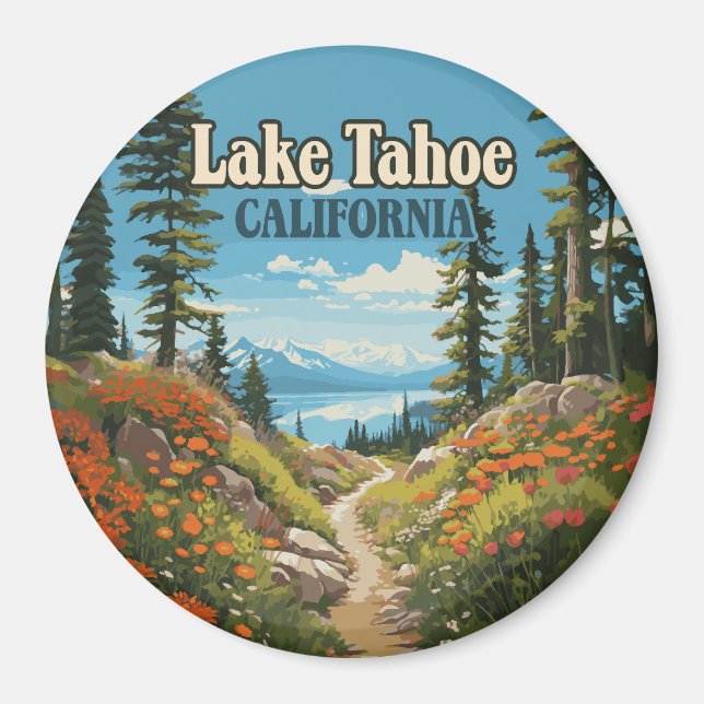 Aimant Lake Tahoe California Nevada Retro Travel (Devant)