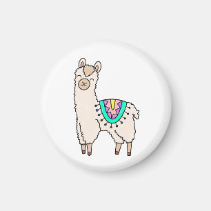 Aimant lama alpaga de dessin animé souriant et heureux