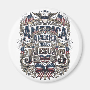 Aimant L'Amérique patriotique a besoin de Jésus T-Shirt v