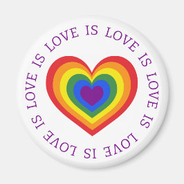 Aimant L'amour est amour LGBTQ Coeur arc-en-ciel en blanc