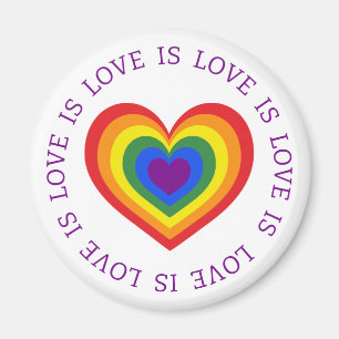 Aimant L'amour est amour LGBTQ Coeur arc-en-ciel en blanc