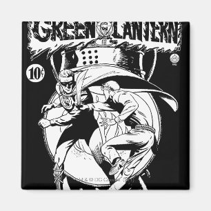 Aimant Lanterne verte avec cape en combat, noir et blanc