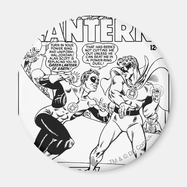 Aimant Lanterne verte dans l'anneau, noir et blanc (Devant)