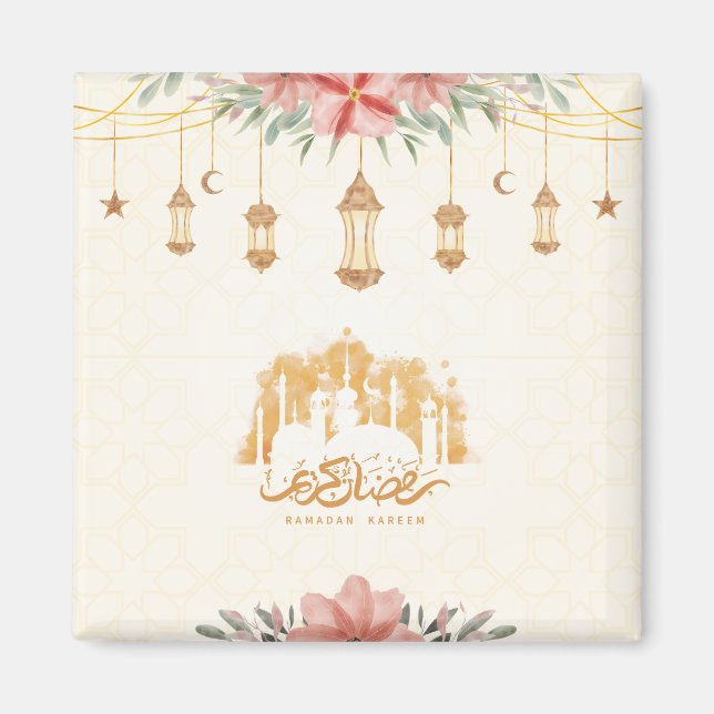 Aimant Lanternes d'aquarelle florale Ramadan Kareem (Devant)