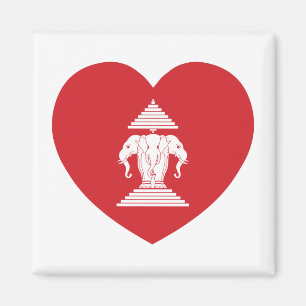 Aimant Laotian Erawan 3 Tête Elephant Coeur Drapeau
