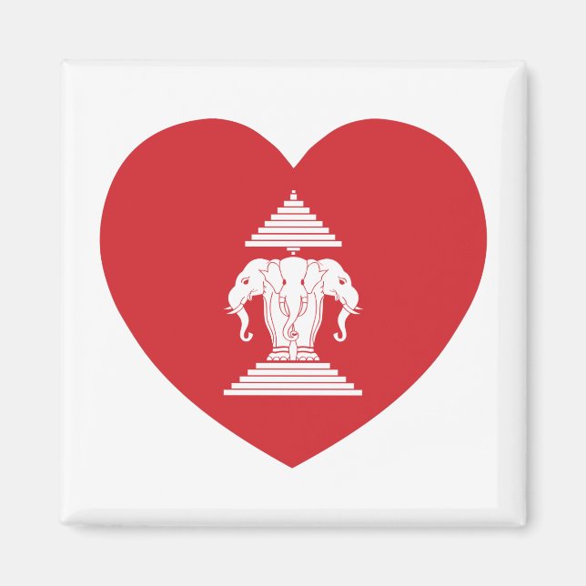 Aimant Laotian Erawan 3 Tête Elephant Coeur Drapeau (Devant)
