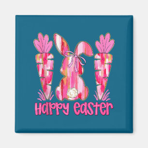 Aimant Lapin à coup de pinceau rose carotte joyeuses Pâqu