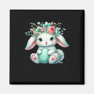 Aimant Lapin de Pâques avec couronne de fleurs Filles Fem