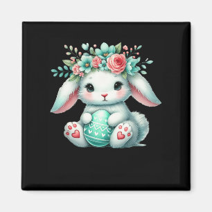 Aimant Lapin De Pâques Avec Fleurs Filles De La Couronne
