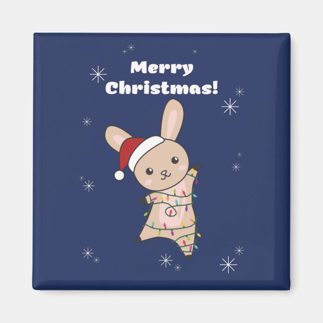 Aimant Lapin Joyeux Noël Animaux d'hiver Lapins Magne (Devant)
