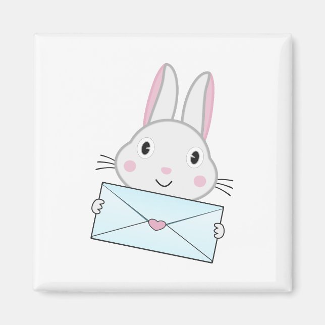 Aimant Lapin mignon et adorable tenant une lettre d'amour (Devant)