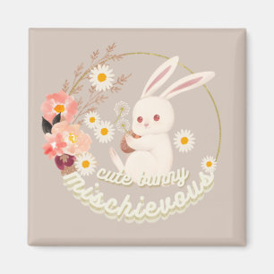 Aimant Lapin mignon et fleur