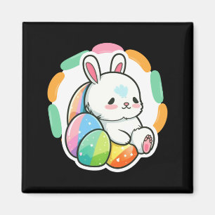 Aimant Lapin mignon œufs de Pâques arc-en-ciel dessin ani