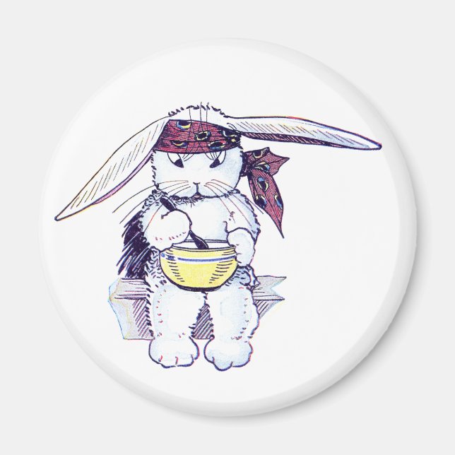 Aimant Lapin portant Bandanna et mangeant des céréales (Devant)