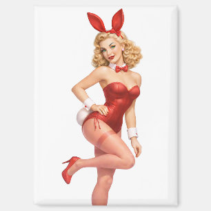 Aimant Lapin Rétro Saint-Valentin Pin-Up Girl
