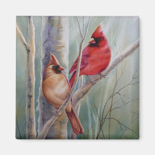 Aimant L'art de l'aquarelle rouge cardinal