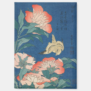 Aimant L'art japonais d'Hokusai Pivoines et Canari