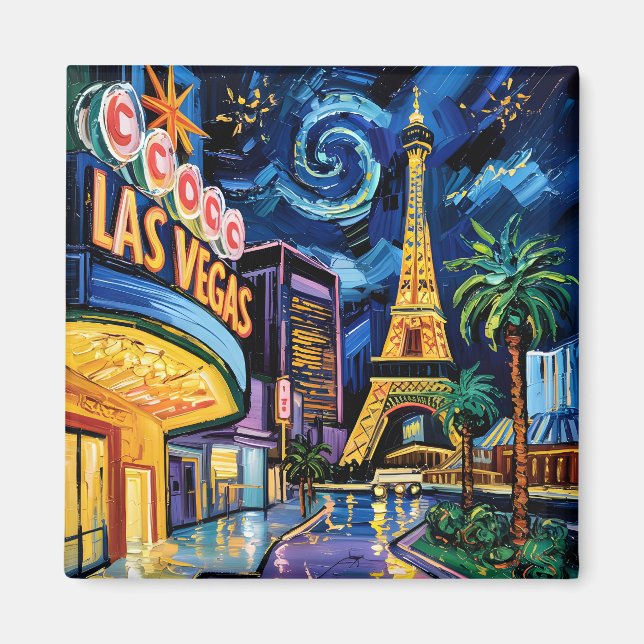 Aimant Las Vegas Travel Van Gogh Style Casino Night City (Devant)