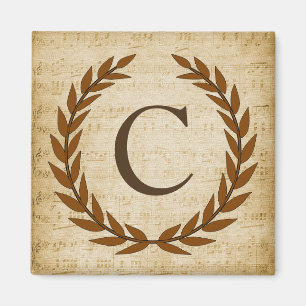 Aimant Laurel Wreath Sheet Musique Monogramme initial C