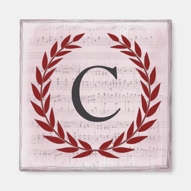 Aimant Laurel Wreath Sheet Musique Monogramme initial C (Devant)