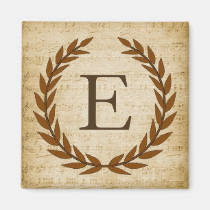 Aimant Laurel Wreath Sheet Musique Monogramme initial E