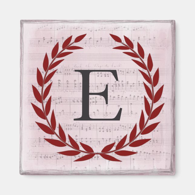 Aimant Laurel Wreath Sheet Musique Monogramme initial E (Devant)