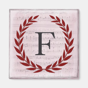 Aimant Laurel Wreath Sheet Musique Monogramme initial F