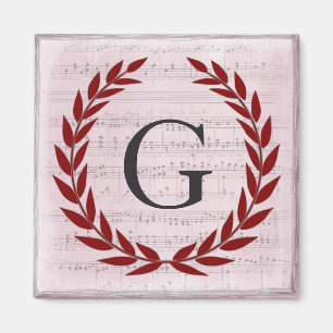 Aimant Laurel Wreath Sheet Musique Monogramme initial G