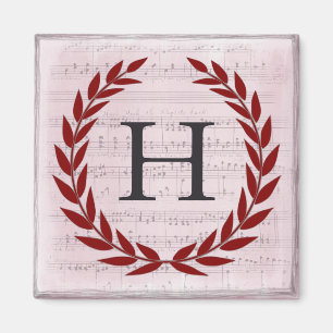 Aimant Laurel Wreath Sheet Musique Monogramme initial H