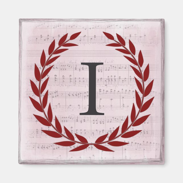 Aimant Laurel Wreath Sheet Musique Monogramme initial I (Devant)