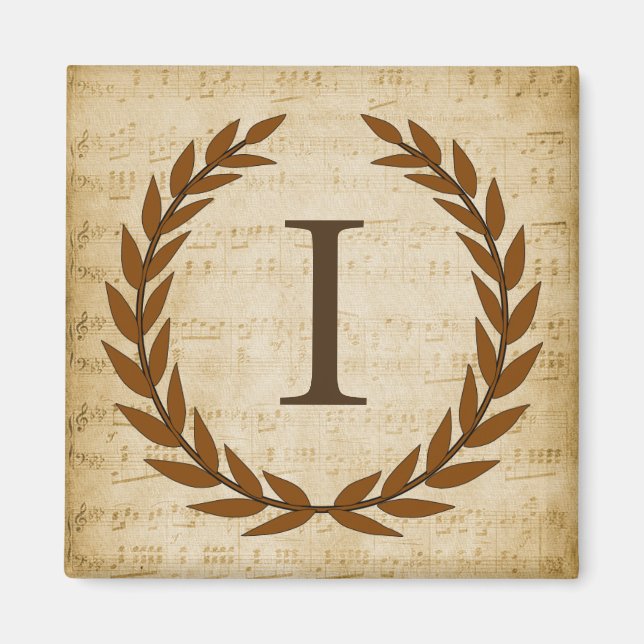 Aimant Laurel Wreath Sheet Musique Monogramme initial I (Devant)