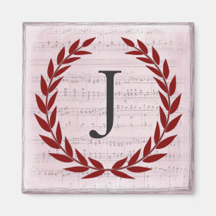 Aimant Laurel Wreath Sheet Musique Monogramme initial J