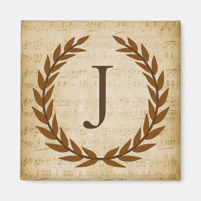 Aimant Laurel Wreath Sheet Musique Monogramme initial J (Devant)