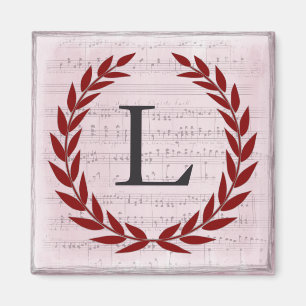 Aimant Laurel Wreath Sheet Musique Monogramme initial L