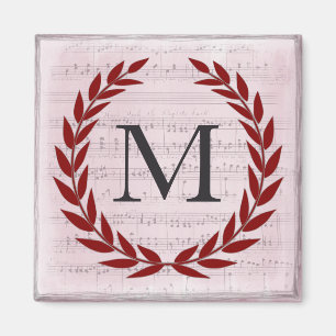 Aimant Laurel Wreath Sheet Musique Monogramme initial M