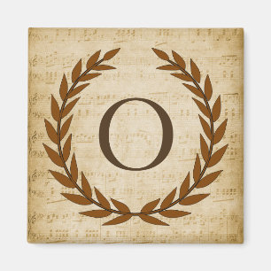Aimant Laurel Wreath Sheet Musique Monogramme initial O