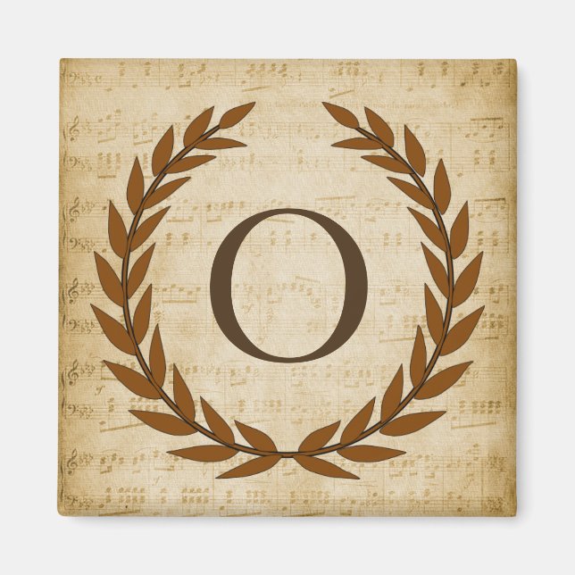 Aimant Laurel Wreath Sheet Musique Monogramme initial O (Devant)