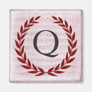 Aimant Laurel Wreath Sheet Musique Monogramme initial Q