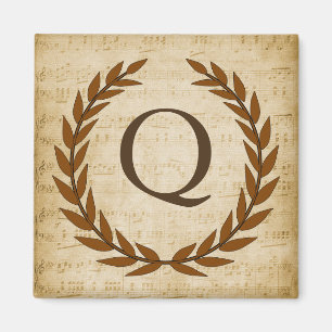Aimant Laurel Wreath Sheet Musique Monogramme initial Q