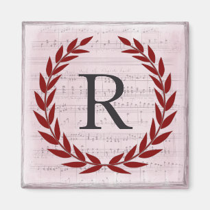 Aimant Laurel Wreath Sheet Musique Monogramme initial R