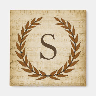 Aimant Laurel Wreath Sheet Musique Monogramme initial S
