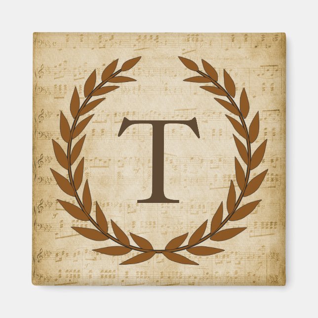 Aimant Laurel Wreath Sheet Musique Monogramme initial T (Devant)