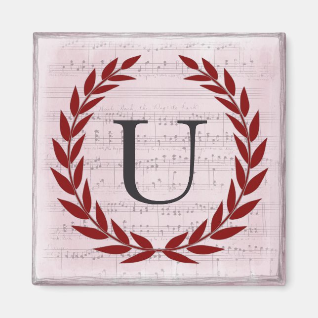 Aimant Laurel Wreath Sheet Musique Monogramme initial U (Devant)