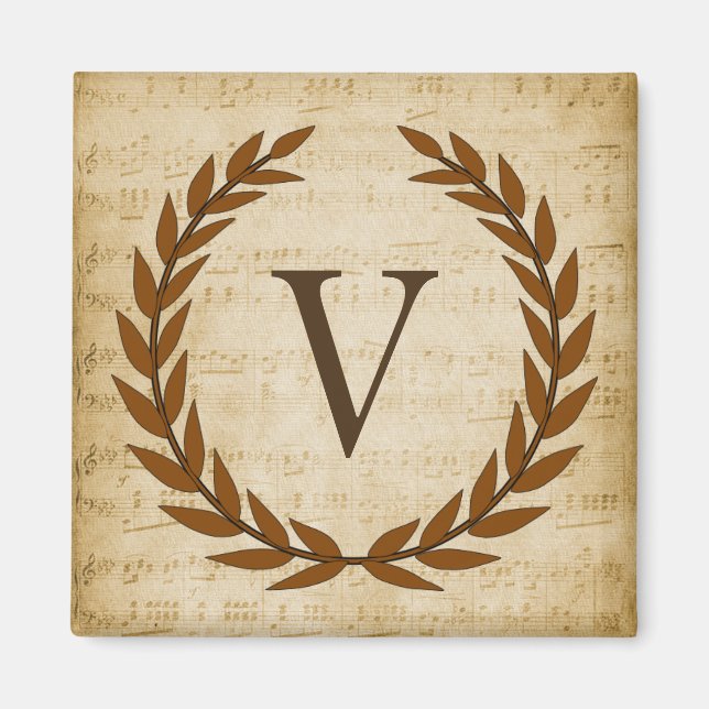 Aimant Laurel Wreath Sheet Musique Monogramme initial V (Devant)