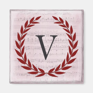 Aimant Laurel Wreath Sheet Musique Monogramme initial V