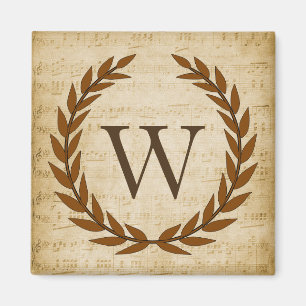 Aimant Laurel Wreath Sheet Musique Monogramme initial W