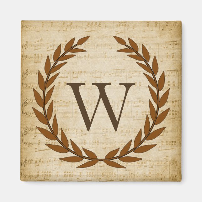 Aimant Laurel Wreath Sheet Musique Monogramme initial W (Devant)