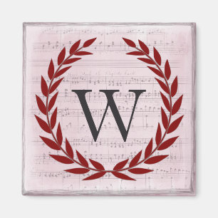 Aimant Laurel Wreath Sheet Musique Monogramme initial W
