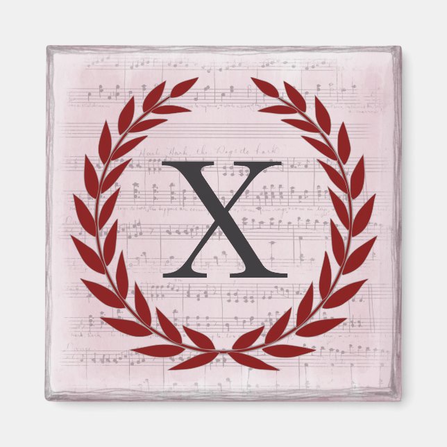 Aimant Laurel Wreath Sheet Musique Monogramme initial X (Devant)